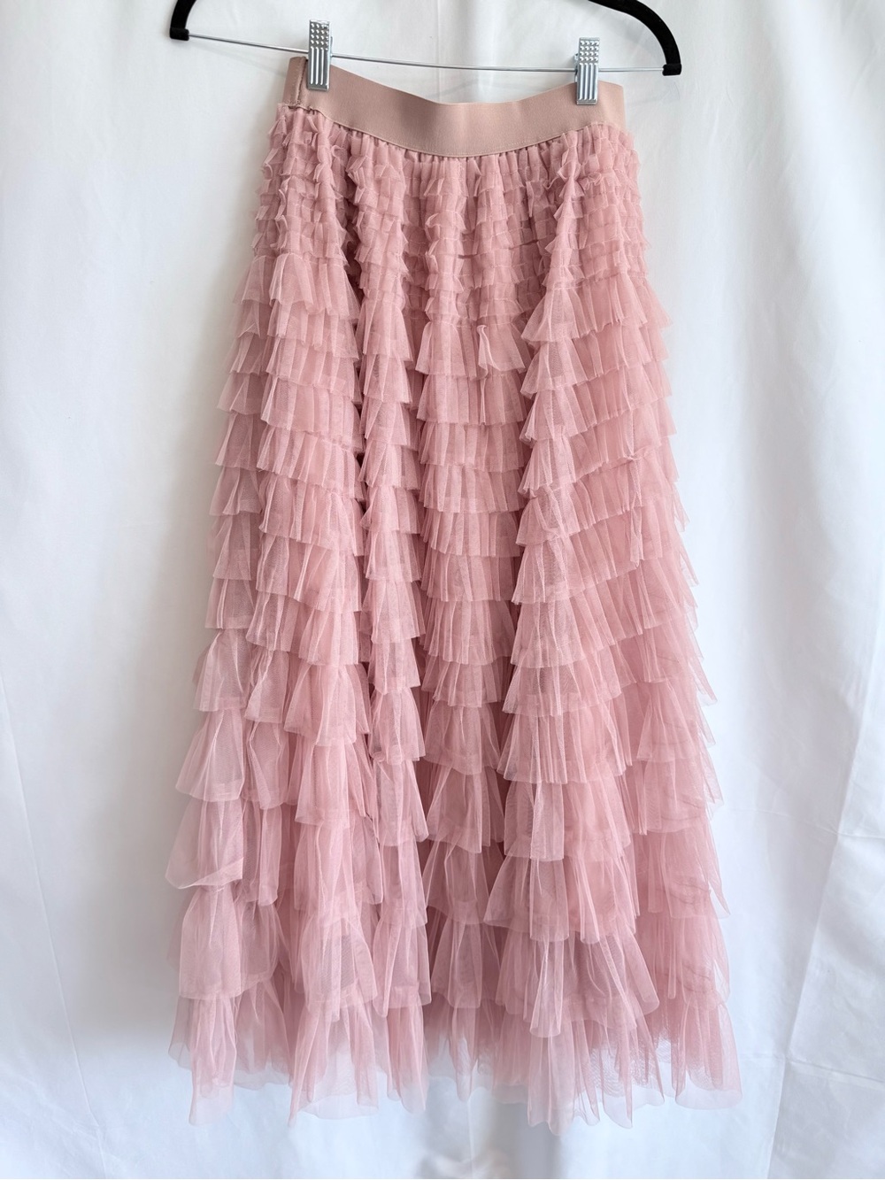 Tana Tulle Pleated Tiered Maxi Skirt - Blush Pink Size Medium - Picture 5 of 12